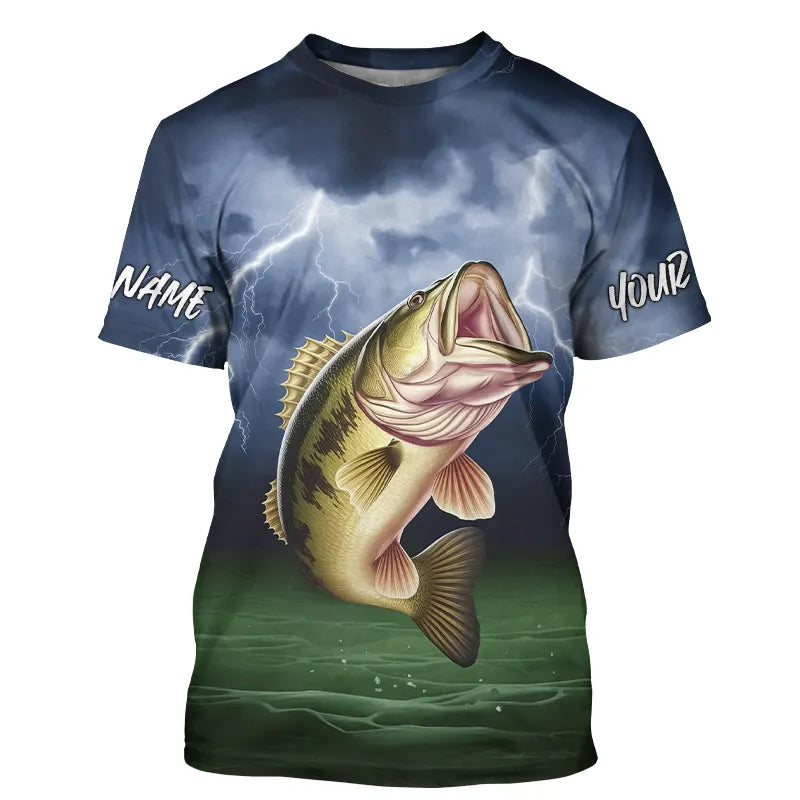 Thunder Lightning Custom Largemouth Bass Tournament Fishing T-Shirts, Bass Fishing Jerseys IPHW8162