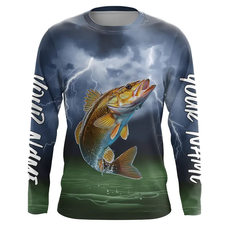 Thunder Lightning Custom Walleye Long Sleeve Tournament Fishing Shirts, Walleye Fishing Jerseys IPHW8163