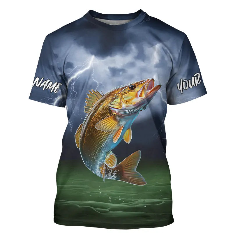 Thunder Lightning Custom Walleye Tournament Fishing T-Shirts, Walleye Fishing Jerseys IPHW8163