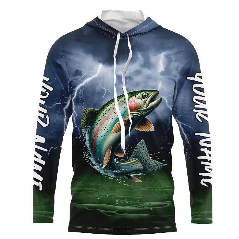 Thunder Lightning Custom Rainbow Trout Long Sleeve Hooded Tournament Fishing Shirts IPHW8164