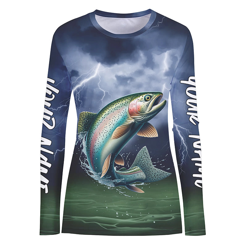 Thunder Lightning Custom Rainbow Trout Women Long sleeves UPF Fishing Shirts, Trout Fishing Jerseys IPHW8164