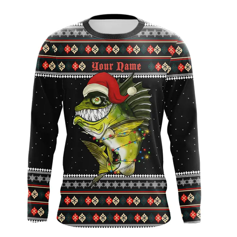 Ugly sweater pattern Christmas Bass Fishing Custom All over Shirts, Mery Fishmas shirt fishing gifts IPHW3699
