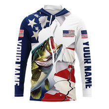 Load image into Gallery viewer, Personalized American Flag Bass Fishing Long Sleeve Shirts, Patriotic Bass Fishing Jerseys IPHW6106
