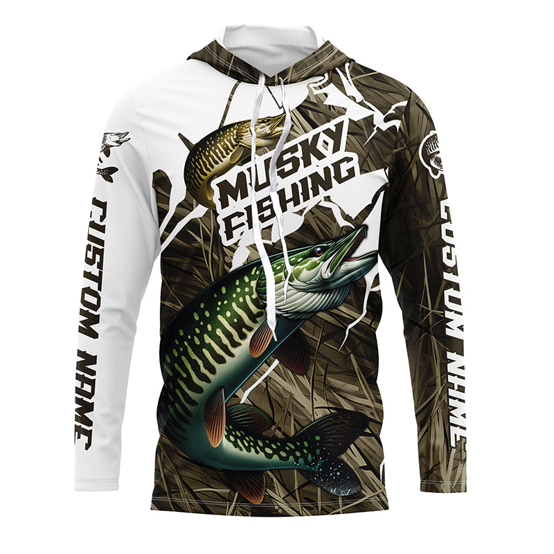 Musky Fishing Custom Long Sleeve Tournament Shirts, Camouflage Muskie Fishing Jerseys IPHW6626