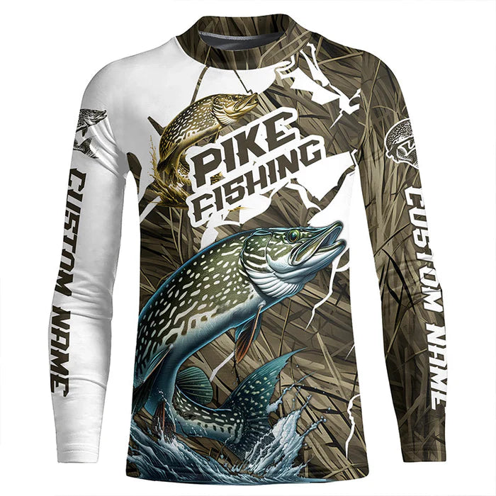 Custom Pike Fishing Kid Long Sleeve Tournament Fishing Shirts, Pike Fishing Jerseys IPHW6452