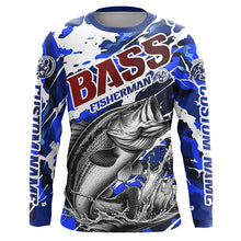 Load image into Gallery viewer, Personalized Bass Fisherman Long Sleeve Fishing Shirt, Red White And Blue Camo Fishing Jerseys IPHW6457
