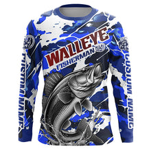 Load image into Gallery viewer, Personalized Walleye Fisherman Long Sleeve Fishing Shirt, Red White And Blue Camo Fishing Jerseys IPHW6458
