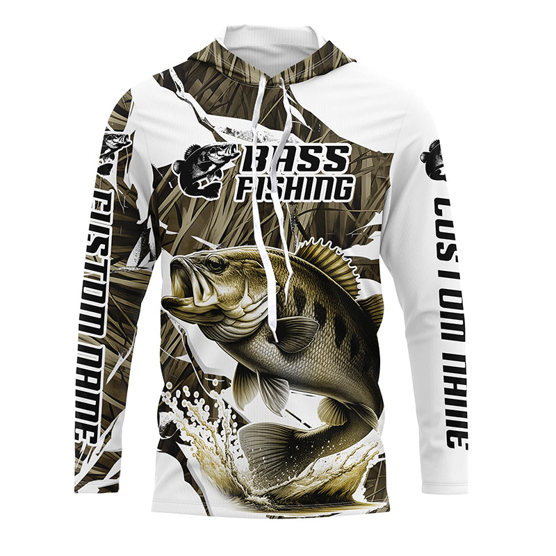 Grass Camo Custom Smallmouth Bass Fishing Long Sleeve Fishing Shirts, Smallmouth Fishing Apparel IPHW6462