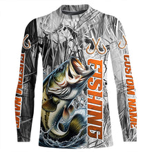 Load image into Gallery viewer, Largemouth Bass Fishing Custom Long Sleeve Tournament Fishing Shirts, Gray Camo Bass Fishing Jerseys IPHW6463
