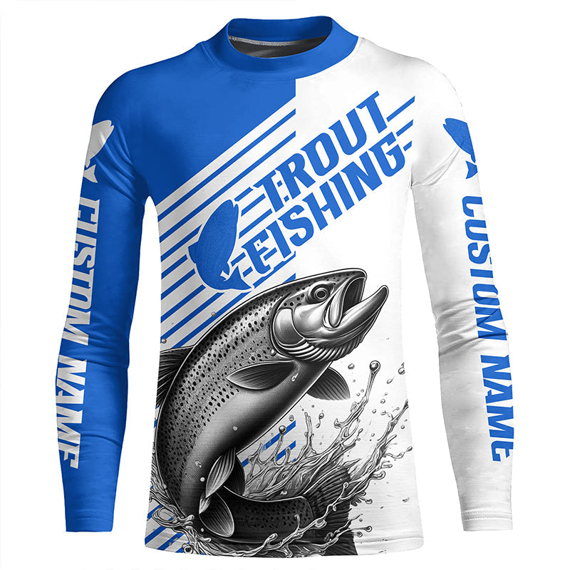 Trout Fishing Customized Name Long Sleeve Tournament Shirts, Lake Trout Fishing Jerseys | Blue IPHW6653