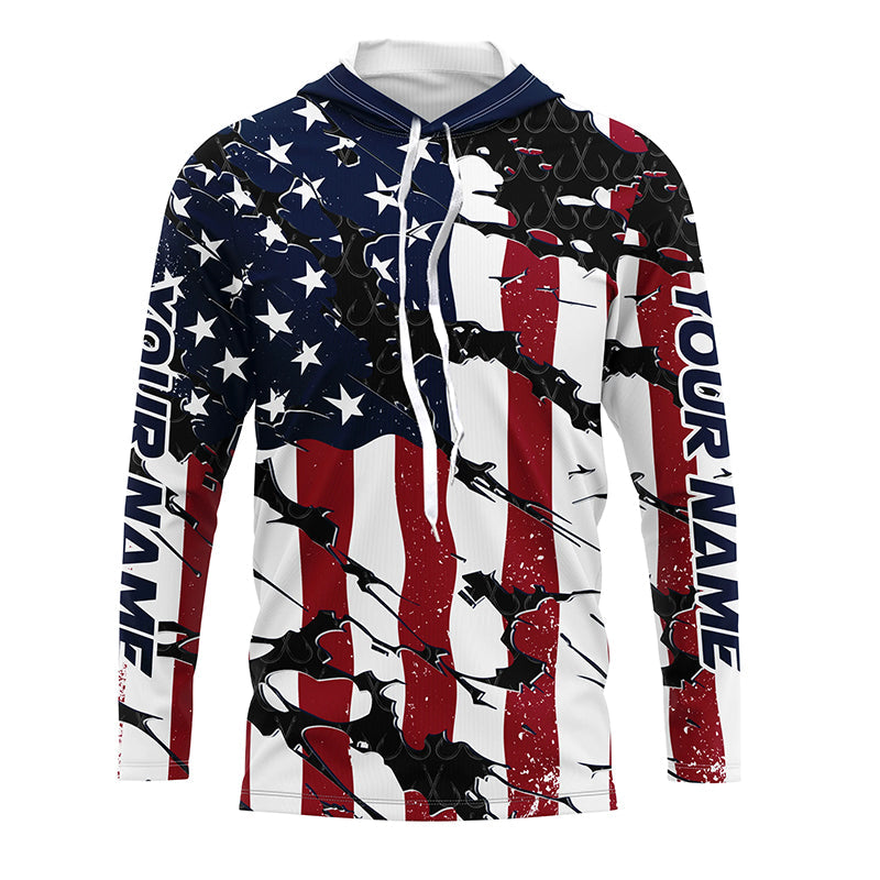 Personalized American Flag Long Sleeve Fishing Shirts Uv Protection, Patriotic Fishing Apparel IPHW6994