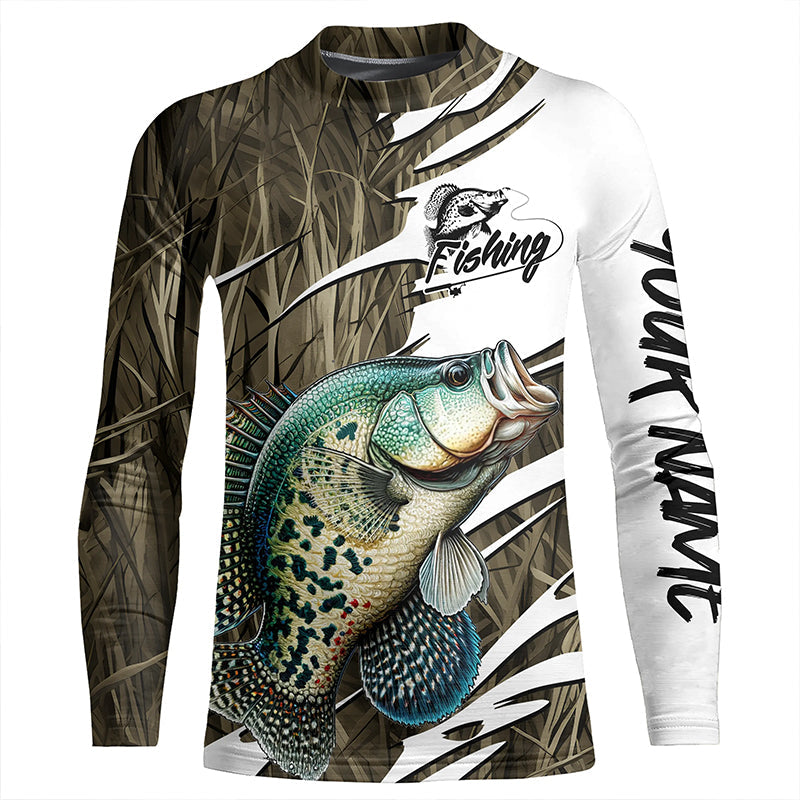 Crappie Fishing Custom Camo Long Sleeve Fishing Shirts, Crappie Fishing Tournament Apparel IPHW7195