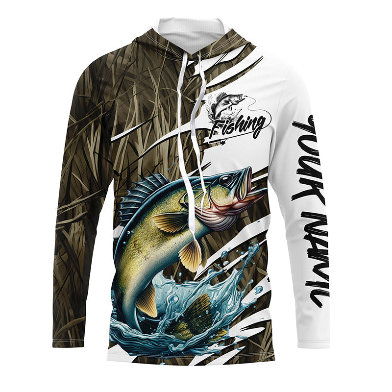 Walleye Fishing Custom Camo Long Sleeve Fishing Shirts, Walleye Fishing Tournament Apparel IPHW7196