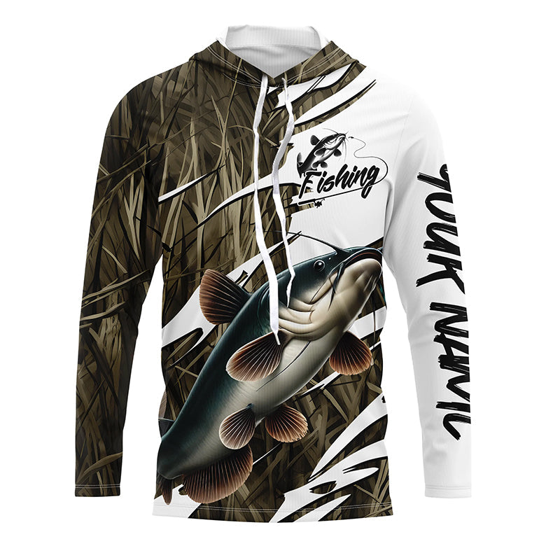 Catfish Fishing Custom Camo Long Sleeve Fishing Shirts, Catfish Fishing Tournament Apparel IPHW7197