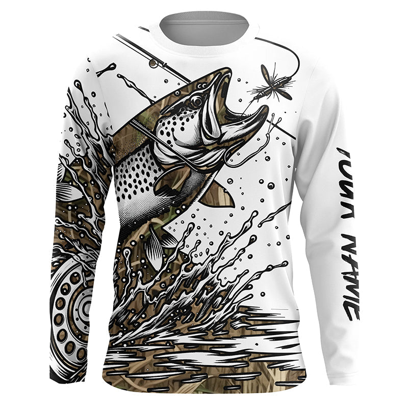 Trout Fly Fishing Camo Custom Long Sleeve Fishing Shirts, Flyfishing T ...