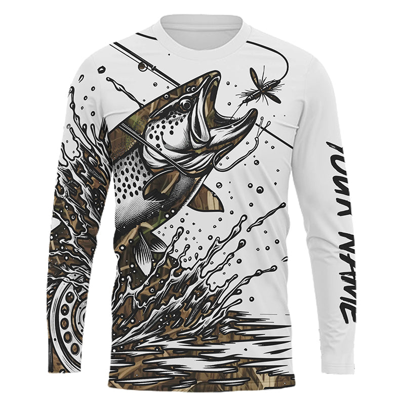 Trout Fly Fishing Camo Custom Long Sleeve Fishing Shirts, Flyfishing Trout Tournament Shirt IPHW5590