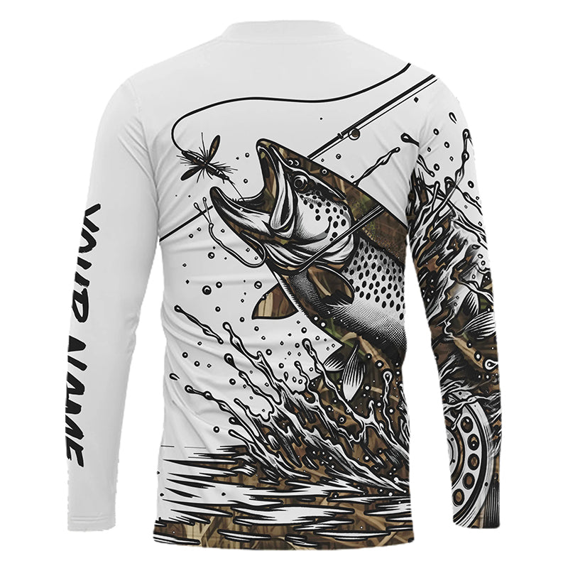 Trout Fly Fishing Camo Custom Long Sleeve Fishing Shirts, Flyfishing Trout Tournament Shirt IPHW5590