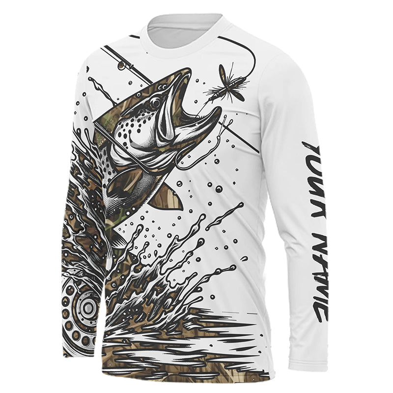 Trout Fly Fishing Camo Custom Long Sleeve Fishing Shirts, Flyfishing Trout Tournament Shirt IPHW5590