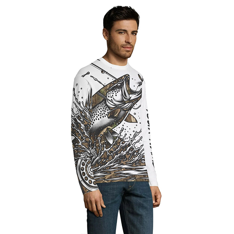 Trout Fly Fishing Camo Custom Long Sleeve Fishing Shirts, Flyfishing Trout Tournament Shirt IPHW5590