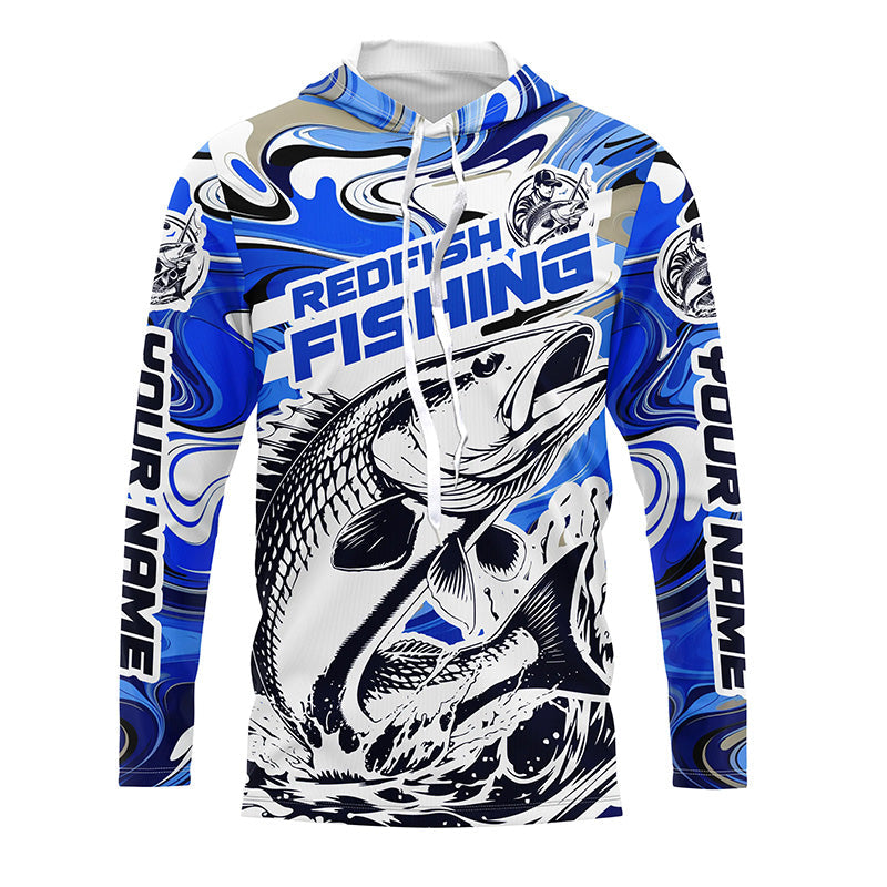 Redfish Fishing Custom Performance Long Sleeve Uv Shirts, Saltwater Camo Fishing Shirt | Blue IPHW6138