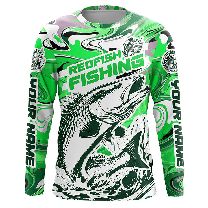 Redfish Fishing Custom Performance Long Sleeve Uv Shirts, Saltwater Camo Fishing Shirt | Green IPHW6156