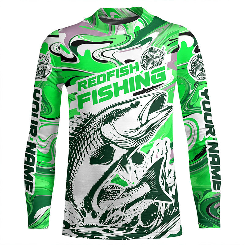 Redfish Fishing Custom Performance Long Sleeve Uv Shirts, Saltwater Camo Fishing Shirt | Green IPHW6156