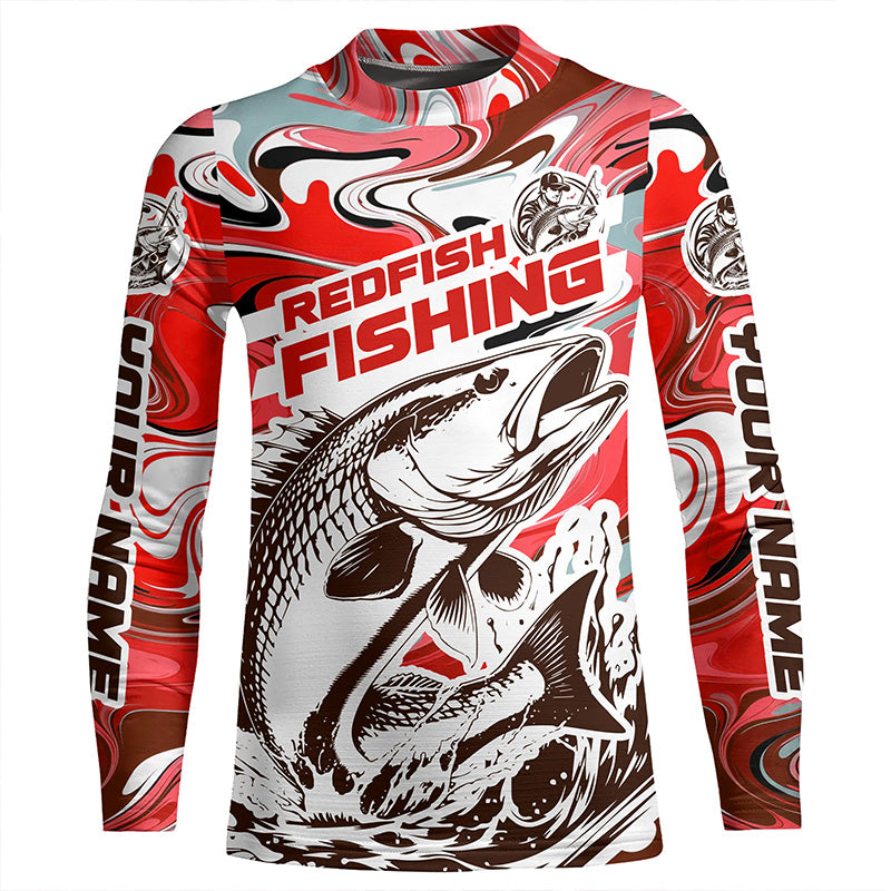 Redfish Fishing Custom Performance Long Sleeve Uv Shirts, Saltwater Camo Fishing Shirt | Red IPHW6159