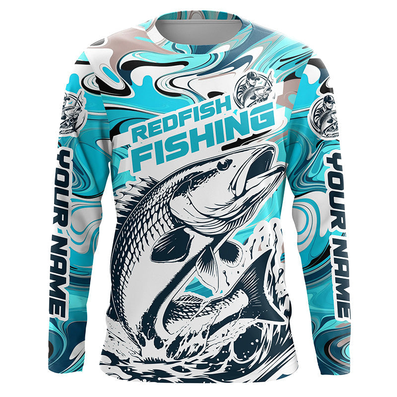 Redfish Fishing Custom Performance Long Sleeve Uv Shirts, Saltwater Camo Fishing Shirt | Teal Blue IPHW6160