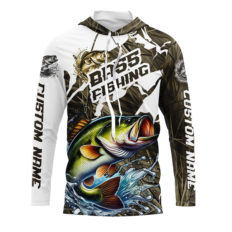 Custom Largemouth Bass Fishing Tournament Jerseys, Bass Long Sleeve Fishing Shirts Camo IPHW6843