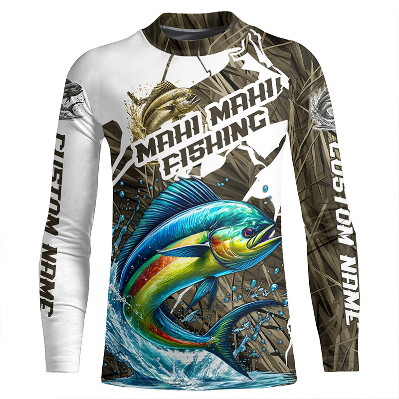 Custom Mahi Mahi Fishing Tournament Jerseys, Mahimahi Long Sleeve Fishing Shirts Camo IPHW6844