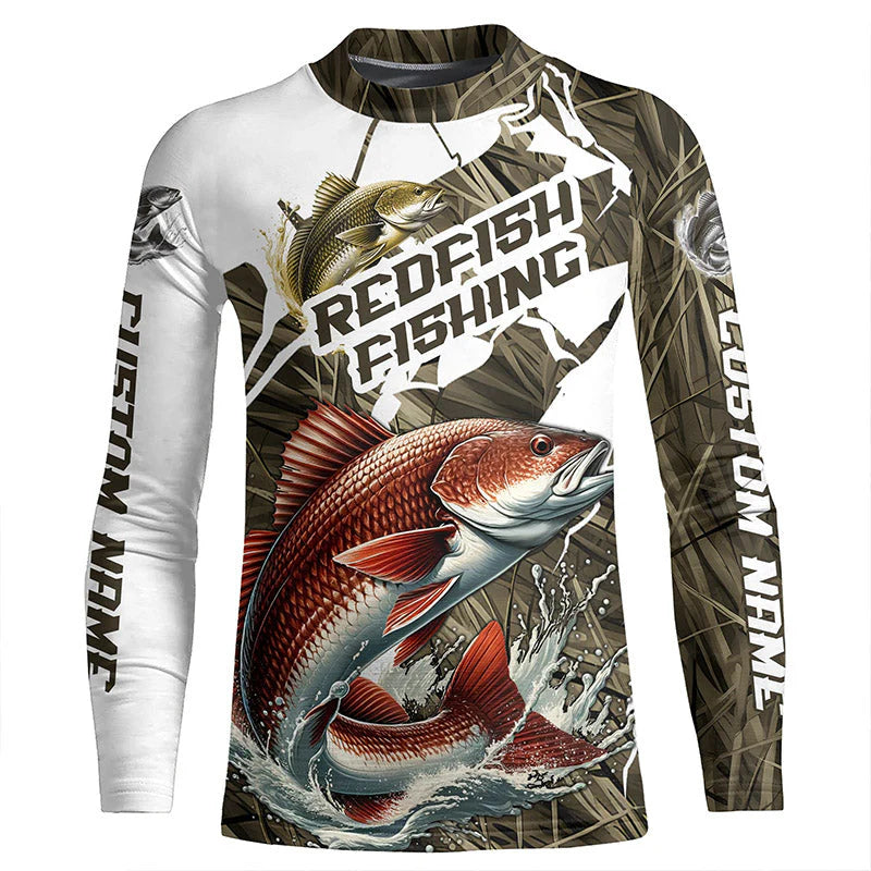 Youth Custom Redfish Fishing Tournament Jerseys, Redfish Long Sleeve Fishing Shirts Camo IPHW6845