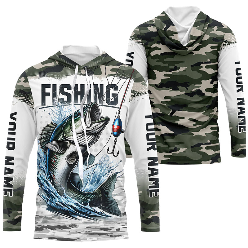 Bass Fishing Camo Custom Long Sleeve Fishing Shirts, Personalized Bass Fishing Jerseys IPHW5799