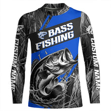 Load image into Gallery viewer, Black And Blue Camo Bass Long Sleeve Tournament Fishing Shirts, Custom Bass Fishing Jerseys IPHW6683
