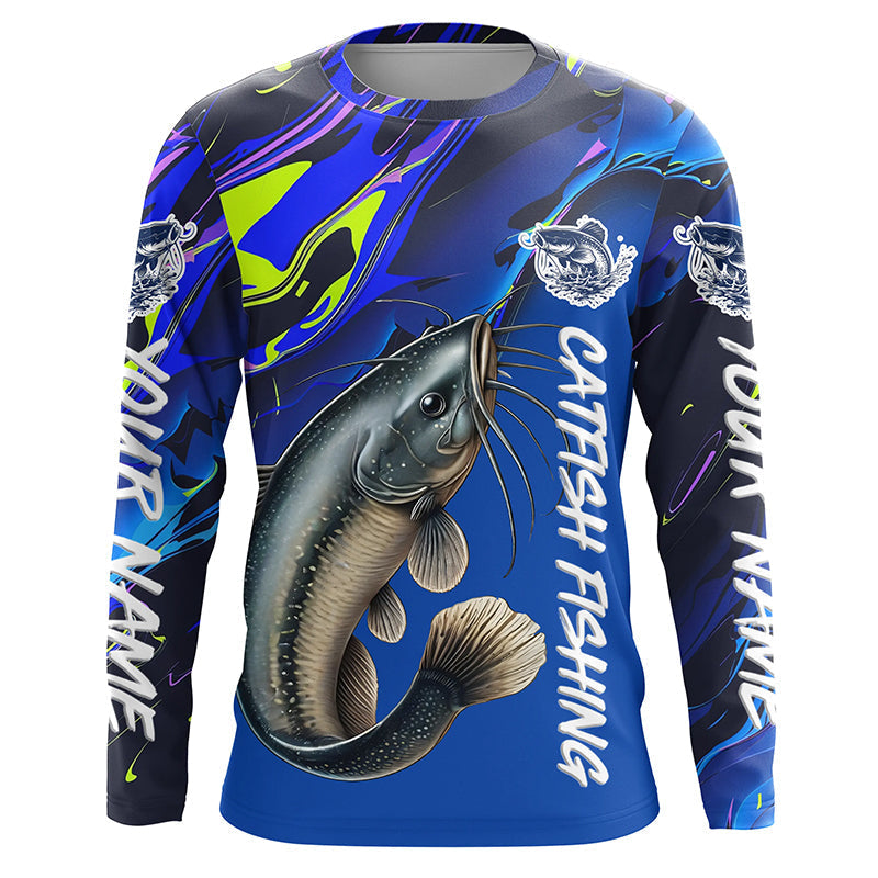 Custom Catfish Fishing Long Sleeve Tournament Shirts, Catfish Fishing Jerseys Fishing Gifts | Blue IPHW7014