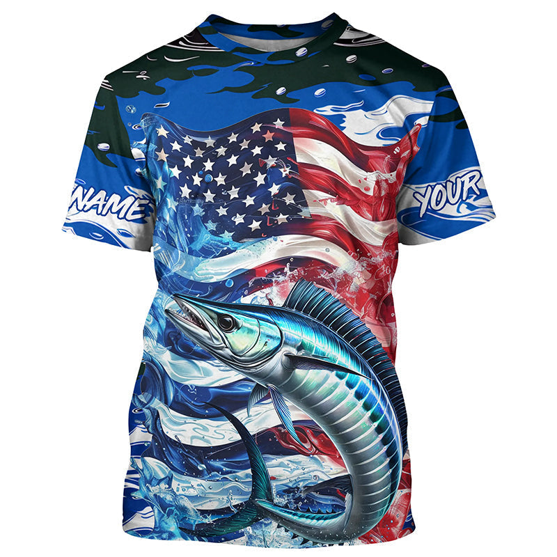 Wahoo Fishing Custom Long Sleeve Performance Shirts, American Flag Patriotic Wahoo Fishing Shirt IPHW7022