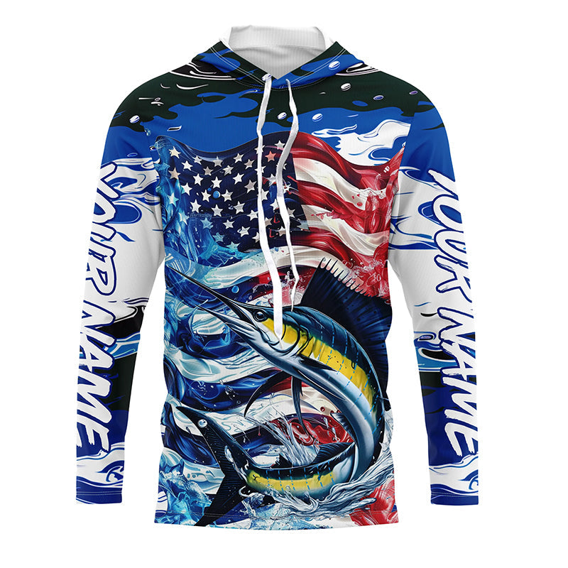 Sailfish Fishing Custom Long Sleeve Fishing Shirts, American Flag Patriotic Sailfish Fishing Shirt IPHW7023