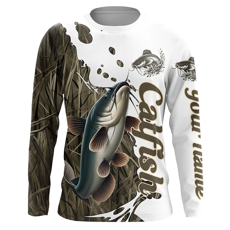 Grass Lake Camo Custom Catfish Fishing Long Sleeve Shirts, Catfish Tournament Fishing Shirt IPHW7028