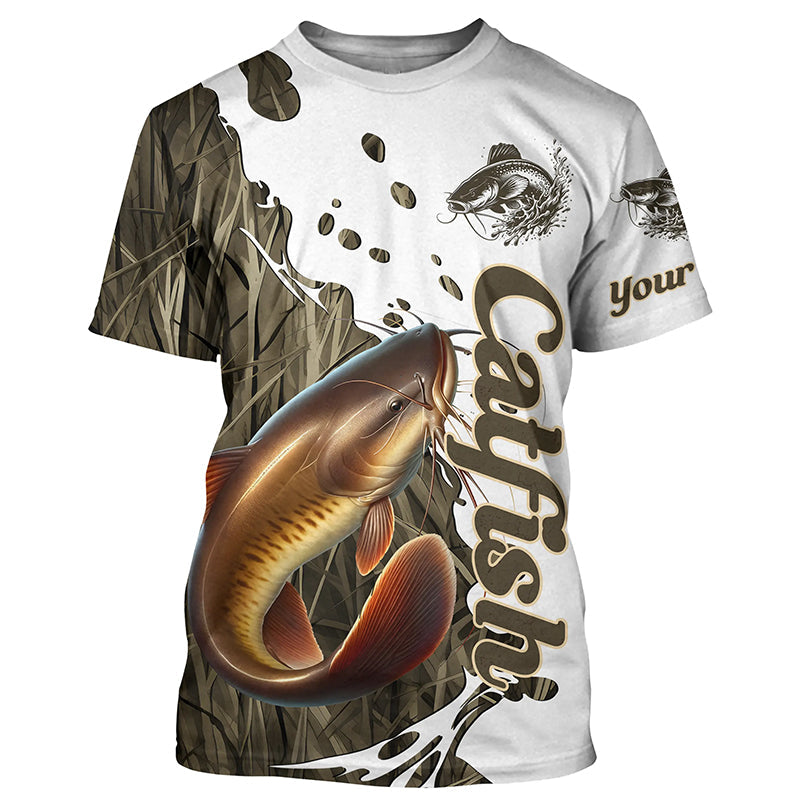 Grass Lake Camo Custom Catfish Fishing Long Sleeve Shirts, Catfish Tournament Fishing Shirt IPHW7029