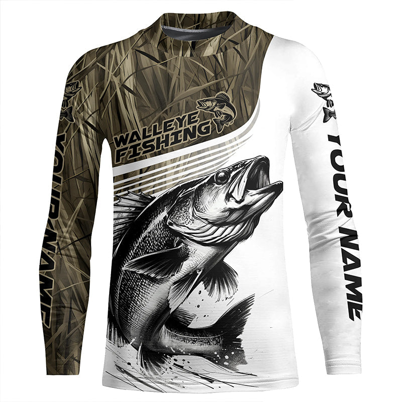 Personalized Walleye Fishing Camo Long Sleeve Fishing Shirts, Walleye Fishing Jerseys IPHW5809