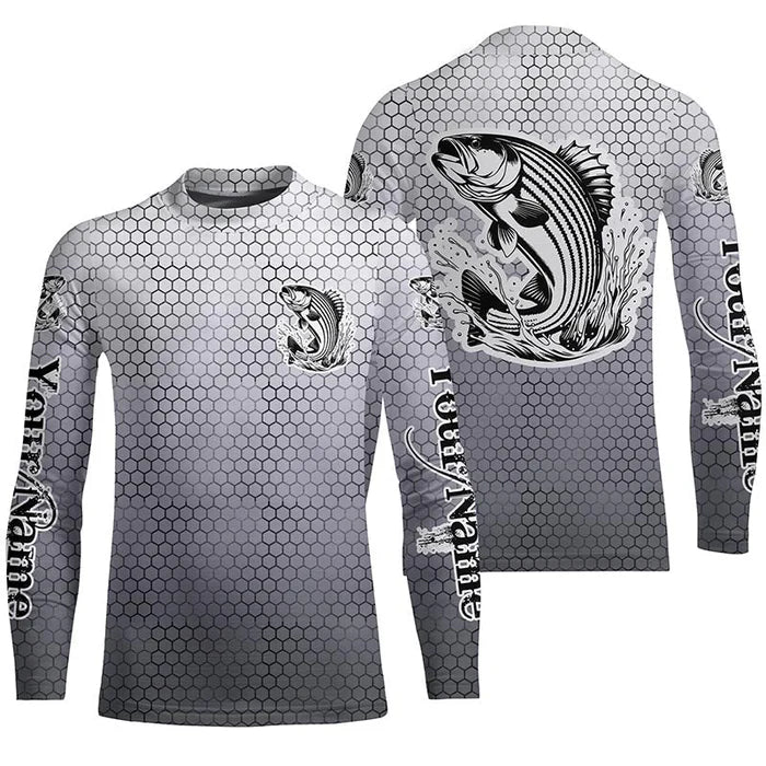 Striped Bass Kid Long Sleeve Performance Fishing Shirts, Custom Striper Performance Fishing Jerseys IPHW6216