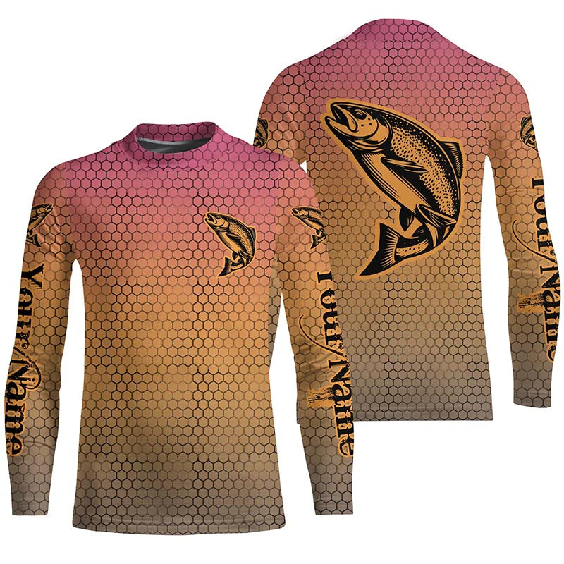 Youth Custom Rainbow Trout Fly Fishing Kid Long Sleeve Shirts, Trout Tournament Fishing Shirts IPHW6219