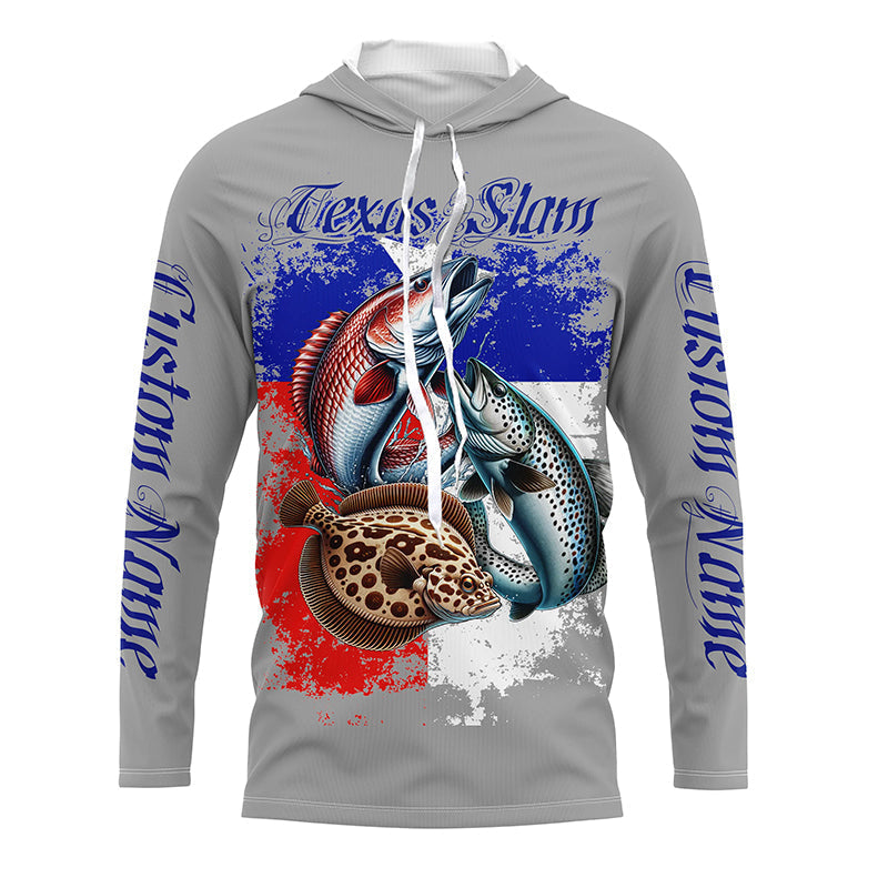 Texas Slam Redfish, Trout, Flounder Custom Long Sleeve Fishing Shirts, Texas Flag Fishing Jerseys IPHW6230