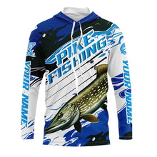 Load image into Gallery viewer, Custom Northern Pike Long Sleeve Tournament Fishing Shirts, Pike Fishing Jerseys | Blue Camo IPHW6232
