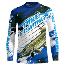 Load image into Gallery viewer, Custom Northern Pike Long Sleeve Tournament Fishing Shirts, Pike Fishing Jerseys | Blue Camo IPHW6232
