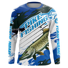 Load image into Gallery viewer, Custom Northern Pike Long Sleeve Tournament Fishing Shirts, Pike Fishing Jerseys | Blue Camo IPHW6232
