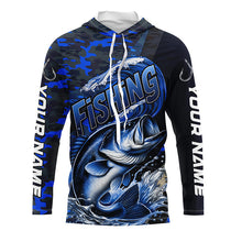 Load image into Gallery viewer, Custom Bass Long Sleeve Fishing Shirts, Personalized Bass Fishing Jersey | Blue Camo IPHW6872
