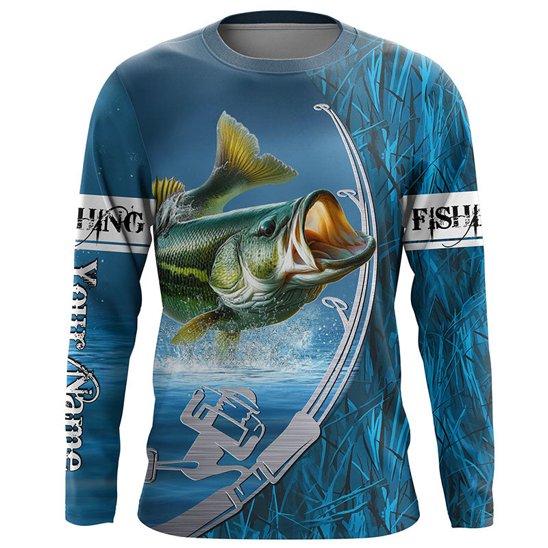 Custom Bass Fishing Long Sleeve Fishing Shirts, Fishing Rod Bass Fishing Camo Fishing Jerseys IPHW5702