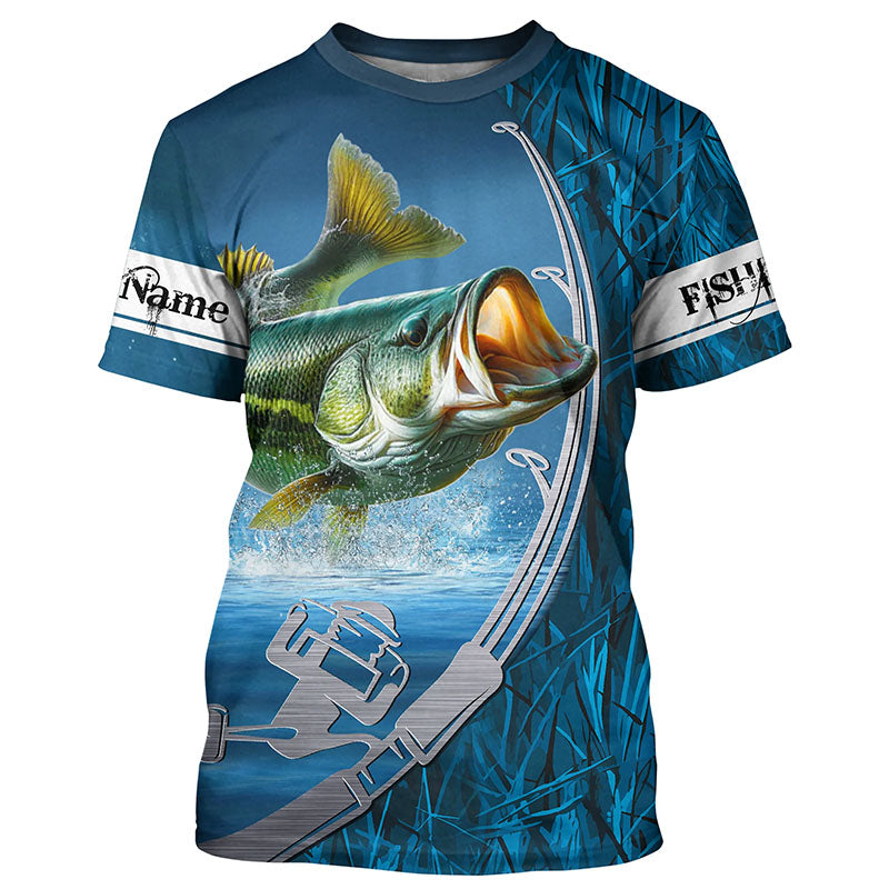 Custom Bass Fishing Long Sleeve Fishing Shirts, Fishing Rod Bass Fishing Camo Fishing Jerseys IPHW5702