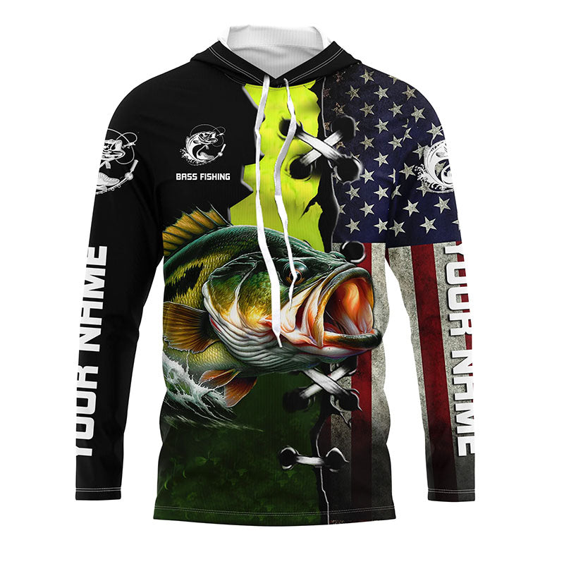 Personalized American Flag Bass Fishing Shirts, Patriotic Bass Tournament Fishing Shirts IPHW5704