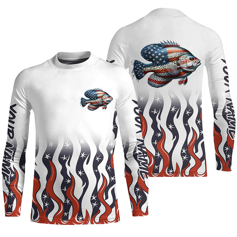 Personalized American Flag Crappie Long Sleeve Fishing Shirts, Patriotic Crappie Fishing Gifts IPHW5951